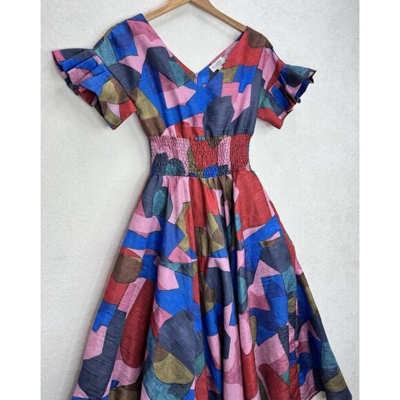 Lili Sidonio Molly Bracken Women's Colorful Geometric Print Flare Dress Size S - Picture 3 of 14